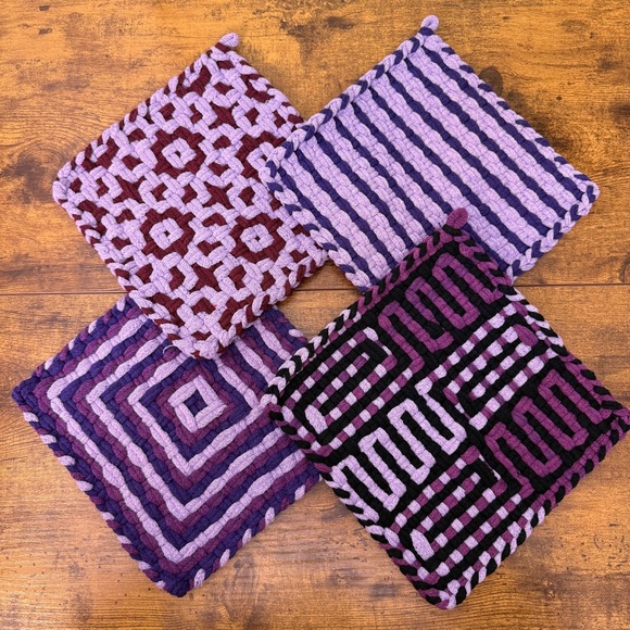 4 Cottage Kitchen Handmade Pot Holder Cotton Loom Hot Pad Trivet 8x8 Boho Gift - Picture 1 of 9